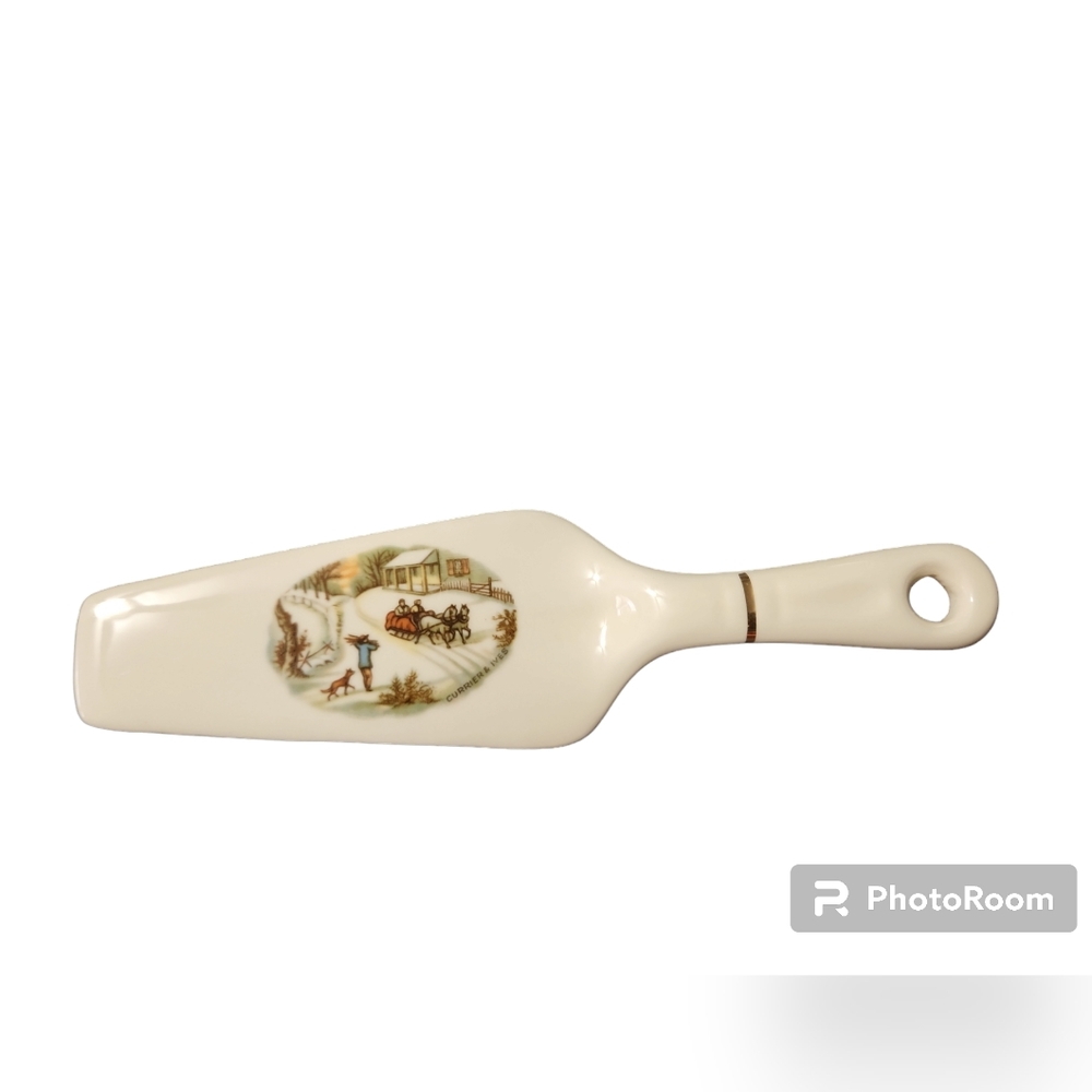 Vintage Currier and Ives ceramic Christmas cake server